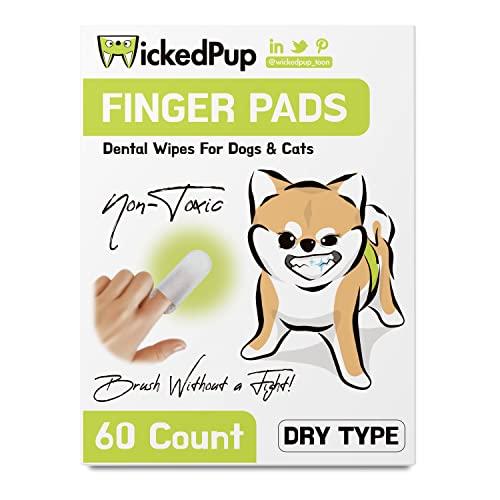 WICKEDPUP 犬用指サック歯みがきシート、60枚入、ドライタイプ | ペット用歯磨きフィンガー...