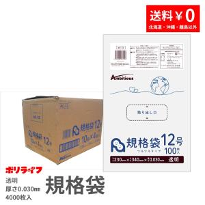 規格袋 12号 透明 100枚×40冊x1ケース(合計 4000枚)0.030mm厚 1冊あたり225円 送料無料 LDPE素材 ポリ袋 ビニール袋 AC-12 爆買