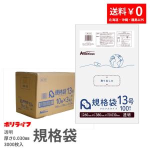 規格袋 13号 透明 100枚×30冊x1ケース(合計 3000枚)0.030mm厚 1冊あたり274円 送料無料 LDPE素材 ポリ袋 ビニール袋 AC-13