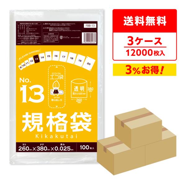 規格袋 13号 26x38cm 0.025mm厚 透明 100枚x40冊x3箱 FBB-13-3 食...