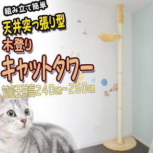 突っ張り 木登り キャットタワー ポール ハンモック付