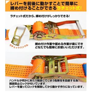 ラチェット式 ラッシングベルト 耐荷重5t 長...の詳細画像2