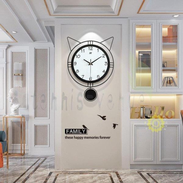 壁掛け時計北欧　振り子時計　壁時計おしゃれ　かわいい　時計 ネコ柄　3サイズ　ウォールクロック　掛け...