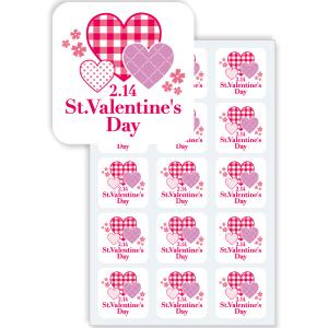 シール St．ValentinesDay チェック（1パック300枚入）　4×4cm　ミラコート【1パック(300枚入)入】