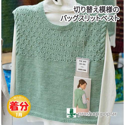 切り替え模様のバックスリッドベスト 編み物キット 毛糸のポプラ