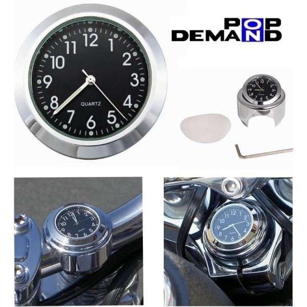 ◆即日発送◆訳有り 汎用 メッキ バイク用アナログ時計 黒 ハンドルクランプ式 防水 NV750カス...