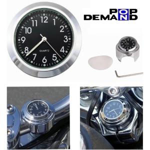 ◇即日発送◇訳有り 汎用 メッキ バイク用アナログ時計 黒 ハンドル
