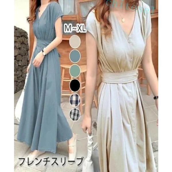 リネンワンピース前垂らしの3wayで着れ麻混ワンピースAラインシルエット夏ゾンチーリネン混綿麻ワンピ...
