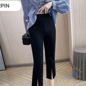 八分丈 フレア パンツ ストレッチパンツ クロ...の詳細画像2