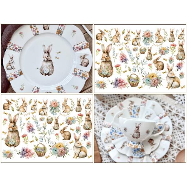 ポーセラーツ　転写紙　【白磁用】フローラルバニー転写紙 （ポーセラーツ用転写紙 ポーセリアート 花 ...