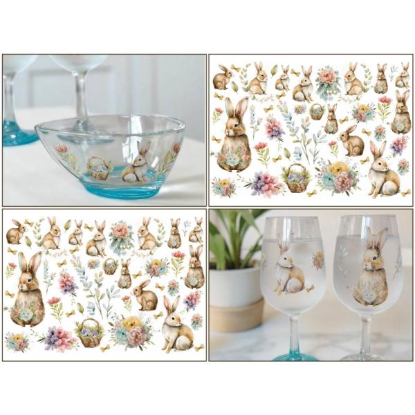 ポーセラーツ　転写紙　【ガラス用】フローラルバニー転写紙 （ポーセラーツ用転写紙 ポーセリアート 花...