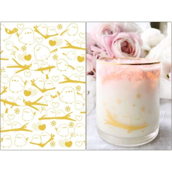 ポーセラーツ　転写紙　【ガラス用】Lovelyもふもふシマエナガ転写紙　ゴールド　（ポーセラーツ ポ...