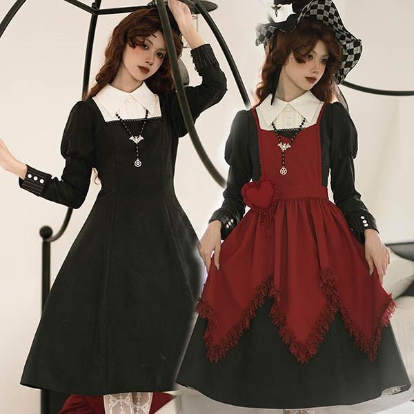 ワンピース ロリータ ハロウィン 魔女風 ウイッチ 魔法使い ミモレ丈 レディース Aライン 学園祭...