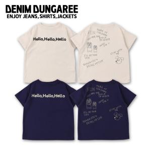 半袖Tシャツ DENIM DUNGAREE(デニムダンガリー) dd742413 ビンテージテンジク HELLO Tシャツ (コン、ライトピンク)150-160cm｜poruka