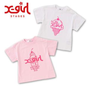 X-girl stages (エックスガール）xg9212207-スイーツグラフィック半袖Tシャツ（シロ、ライトピンク）｜poruka