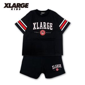 セットアップ XLARGE KIDS (エクストララージ）xl9441221-カレッジロゴ半袖Tシャツ＋ショートパンツセット（クロ）｜poruka