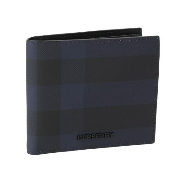 バーバリー／BURBERRY&quot;REG CCBILL8&quot;ネイビーチェック＆レザー バイフォールドウォレ...