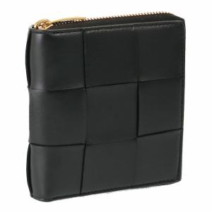 ボッテガヴェネタ／BOTTEGA VENETA "スモール カセット コンパクトジップアラウンドウォレット"2つ折りラウンドファスナー小財布・ミニウォレット(ブラック)