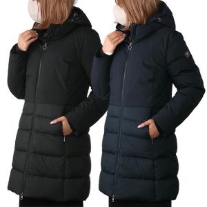 ケープホーン／CAPE HORN "VICTORIA・ヴィクトリア"Aライン美シルエット レディース 異素材切り替え・軽量フード付き ミドル丈ダウンコート・ジャケット(ブ