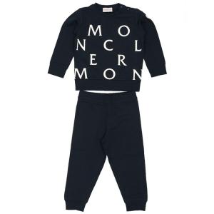 モンクレールベビー・キッズ・ユニセックス／MONCLER BABY KID'S ”2PCS"ロゴプリントデザイン・長袖Tシャツ＆パンツスエット・セットアップ(ネイビー) 8M00｜posecafe2