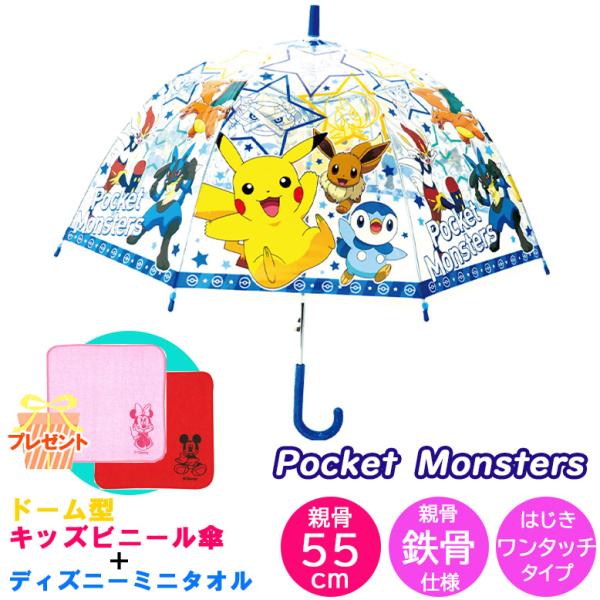 キャラクター 子供用  ドーム型 ビニール傘 【 ポケモン ビッグスター 】親骨 ５５cm［ 対象身...