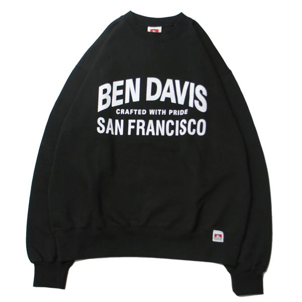 ベン デイビス BEN DAVIS FLOCKY LOGO CREW SWEAT BLACK / ブ...