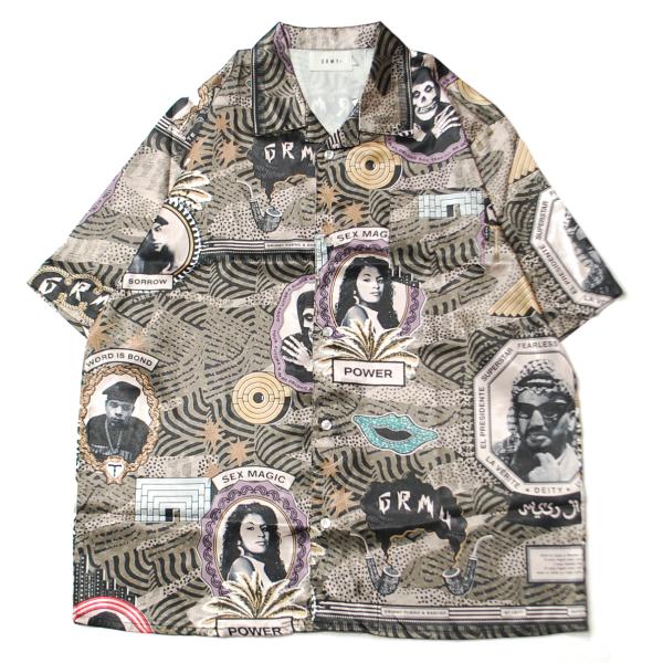 グライミー GRIMEY SUPASTAR SATIN BUTTON UP S/S SHIRT OL...