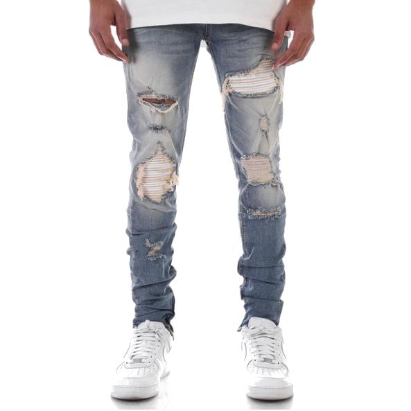 ケーディーエヌケー デニム KDNK DENIM SMOCKED PU ANKLE ZIP STRE...