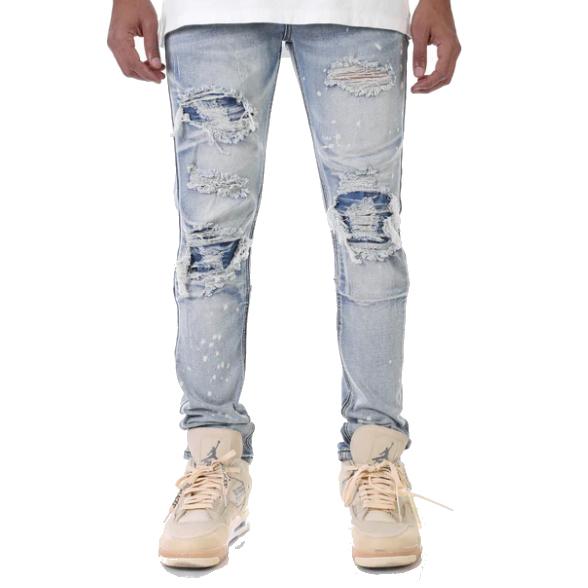 ケーディーエヌケー デニム KDNK DENIM PATCHED RIPPED STRETCH DE...