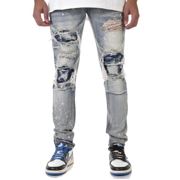 ケーディーエヌケー デニム KDNK DENIM PATCHED RIPPED STRETCH DE...