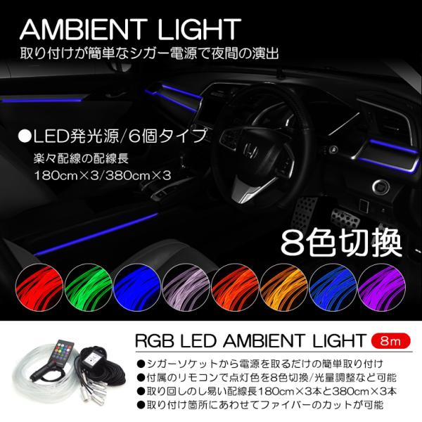 E50系 前期/後期 エルグランド LED アンビエントライト 間接照明 ライン発光 発光源6個 ア...