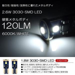 B21A 前期/後期 デイズルークス ハイウェイスター含む LED T10/T16 ポジション球 1.8W 3030チップ SMD 3発 メタルボディ ホワイト/6000K 2個入り｜possible