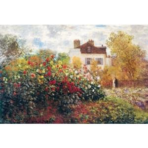 額装済/ダリアの咲く庭 1873年/クロード モネ/ポスター/インテリア/アート ポスター アート アルジャントゥイユのモネの家の庭（ダリアの