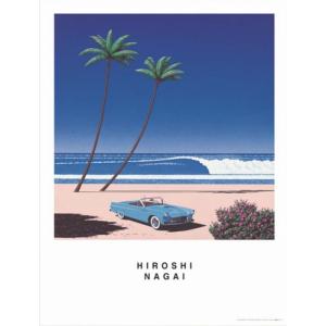 永井博作品 BLUE CAR AND THE BEACH ポスター 木製アートフレーム付 91.5×...