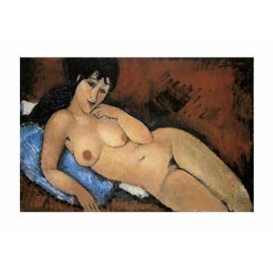 Nude on a Blue Cushion アートプリント アメデオ・モディリアーニ作品 木製フレーム付 50×40cm