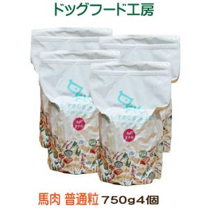 国産 無添加 自然食 健康 こだわり食材 ドッグフード工房 馬肉ベース 普通粒 3kg 750g4個セット  手造りドッグフード 犬用 全年齢対応 完全栄養食｜potitamaya-y