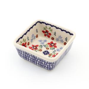 ポーランド食器 スクエアボウル ウィザブルードット ポーリッシュ