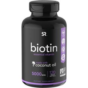 Biotin ビオチン（高効力）強化されたココナッツオイルが髪の成長、輝く肌と強い爪 5000mcg 120錠 並行輸入品