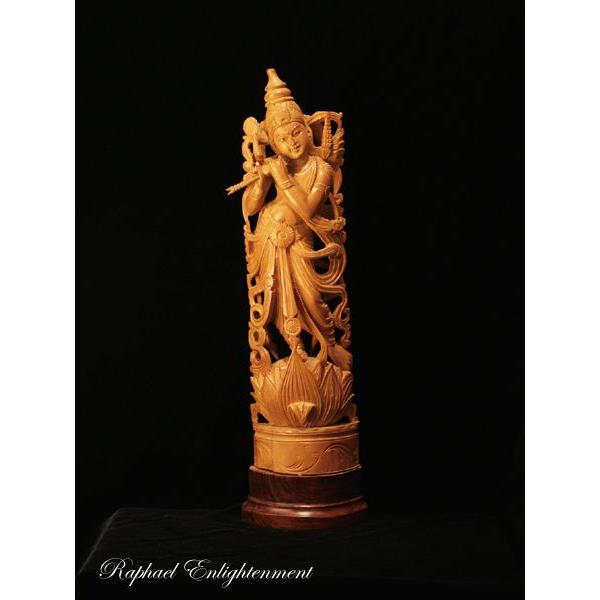 送料無料 神様 仏像 祭壇 限定1体 クリシュナ神仏像 インド白檀 サンダルウッド 総手彫り