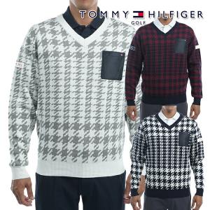 トミーヒルフィガー 2022年秋冬モデル メンズ 千鳥チェック柄 Ｖネックセーター THMA275 【22】TOMMY HILFIGER｜powergolf-y