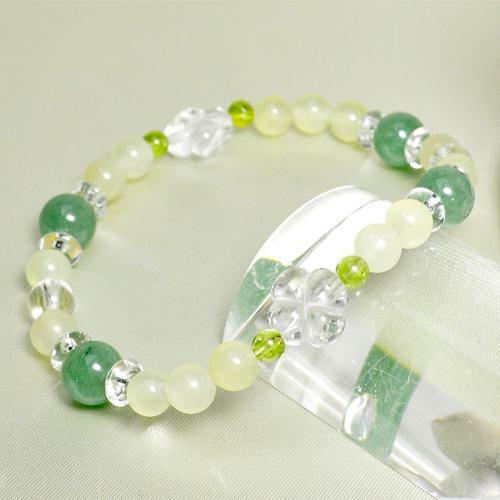パワーストーン ブレスレット アベンチュリン ニュージェイド 水晶 クローバー型水晶 ペリドット 平...