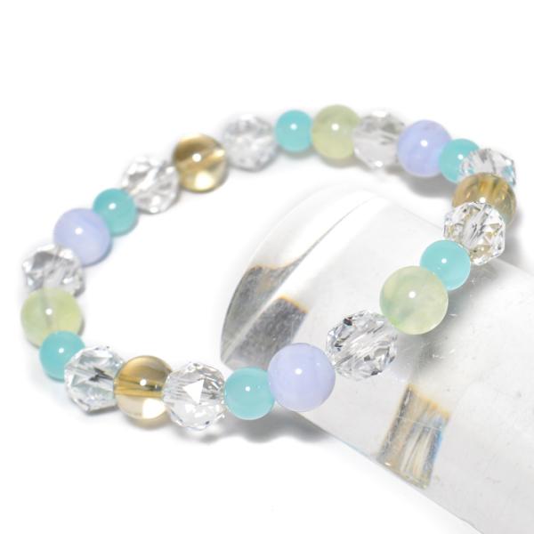 パワーストーン ブレスレット ブルーレースアゲート プレーナイト スターカット水晶 シャンパンオーラ...