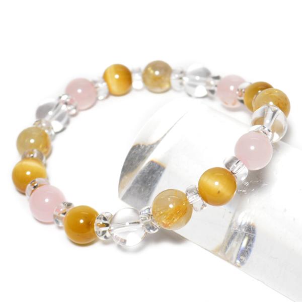 パワーストーン ブレスレット ゴールデンタイガーアイ ルチルクォーツ ローズクォーツ 水晶 メンズ ...