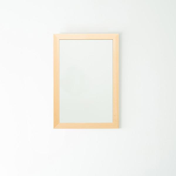 幅広枠ウォールミラー(55×80)(ナチュラル) 天然木 姿見鏡 ワイド 高級感 木製 飛散防止加工...