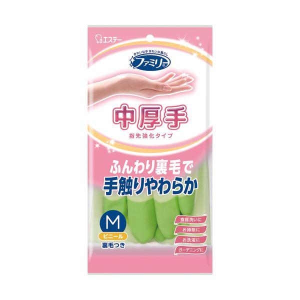（まとめ） エステーファミリー ビニール中厚手 指先強化 M グリーン 1双 〔×5セット〕