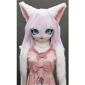 着ぐるみヘッド 猫 薄い紫 全頭ヘッド ケモノ マスク ファースーツ ぬいぐるみ コスプレ コスチュ...