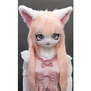 着ぐるみヘッド 猫 杏色 全頭ヘッド ケモノ マスク ファースーツ ぬいぐるみ コスプレ コスチュー...