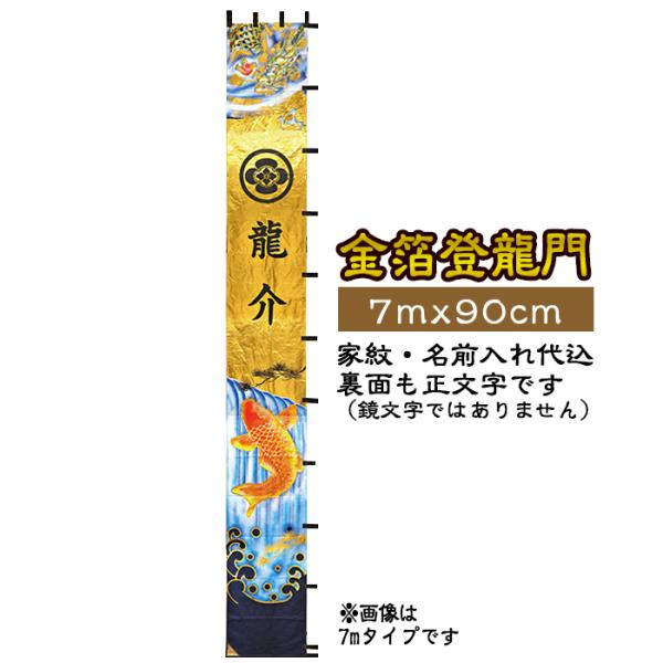 金箔登龍門 家紋+名前入れ代込 | 旗サイズ7m×90cm | XTU701 フジサン鯉 端午の節句