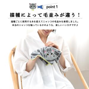 タオルハンカチ 猫 毛並み ネコ 刺繍 ハンカ...の詳細画像2