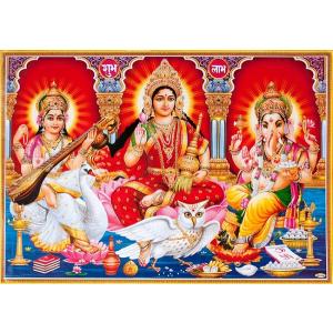 インドの神様 ラクシュミー/ガネーシャ/サラスヴァティ―神 お守りカード[010] India God【Lax/Gane/Sara】Small Card (Charm)